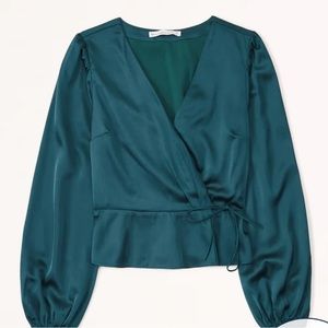 NWOT. Teal satin wrap top A&F size Small